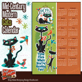 Midden-Eeuw Katten Kalender Keuken Handdoek Groen/