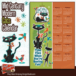 Midden-Eeuw Katten Kalender Keuken Handdoek Groen/