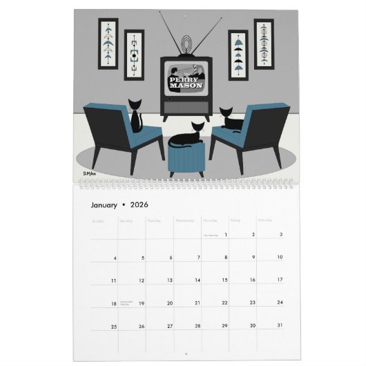 Midden-Eeuw Katten Kijken TV Kalender (Jan 2026)