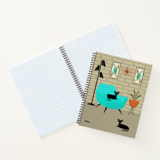 Midden eeuw katten met bakstenen muur notitieboek (Binnen)