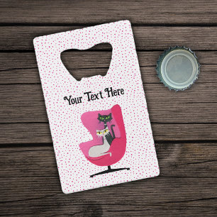 Midden eeuw katten Roze Stoel Roze Stippen Creditkaart Flessenopener