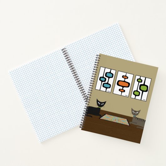 Midden eeuw katten spelen Scrabble Notitieboek (Binnen)