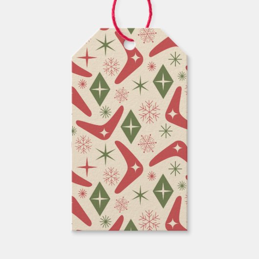 Midden eeuw Kerst Boomerangs met Diamanten Cadeaulabel (Voorkant)