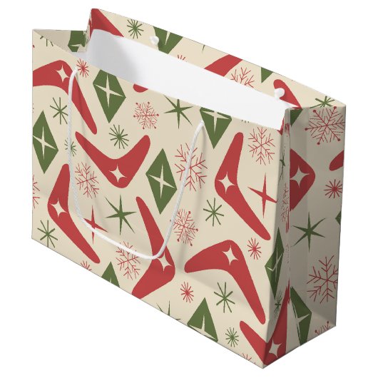 Midden eeuw Kerst Boomerangs met Diamanten Groot Cadeauzakje (Voorkant Gekanteld)