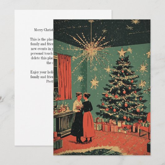 Midden-eeuw Kerstmis feestelijke woonkamer scène Feestdagenkaart (Voorkant / Achterkant)