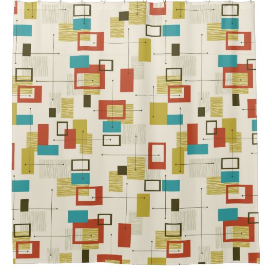 Midden-eeuw kleurrijk retro geometrisch patroon douchegordijn (Voorkant)