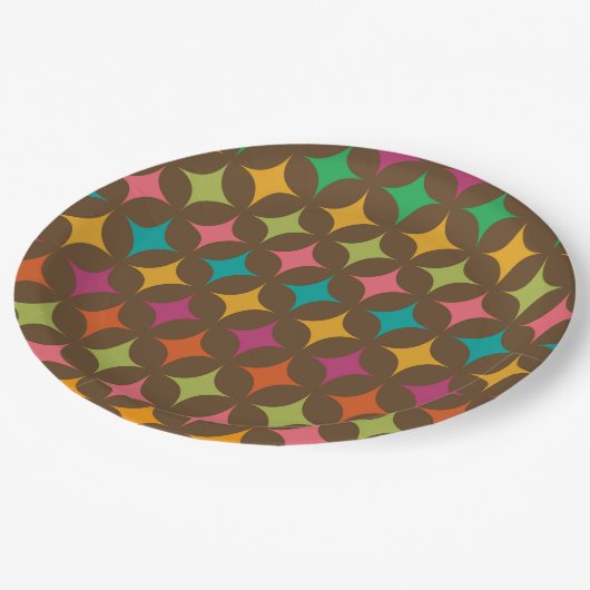 Midden eeuw Kleurrijke Retro Starbursts patroon Papieren Bordje (Gekanteld)