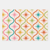 Midden eeuw kleurrijke Starbursts op Ogee Ovals Inpakpapier Vel (Voorkant 2)