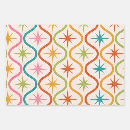 Midden eeuw kleurrijke Starbursts op Ogee Ovals Inpakpapier Vel (Voorkant 2)