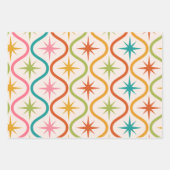 Midden eeuw kleurrijke Starbursts op Ogee Ovals Inpakpapier Vel (Voorkant)