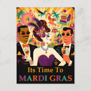 Midden eeuw Mardi Gras Cocktail Party Briefkaart