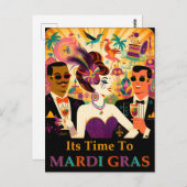 Midden eeuw Mardi Gras Cocktail Party Briefkaart (Voorkant / Achterkant)