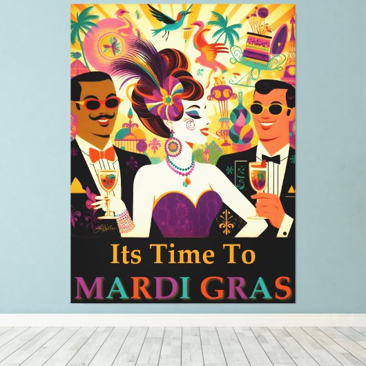 Midden eeuw Mardi Gras Cocktail Party Canvas Afdruk (Insitu (Houten vloer))