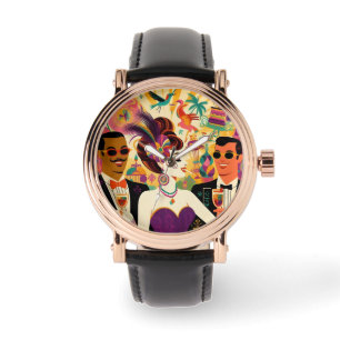 Midden eeuw Mardi Gras Cocktail Party Horloge