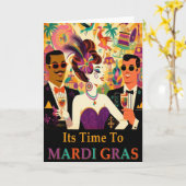 Midden eeuw Mardi Gras Cocktail Party Kaart (Gele Bloem)