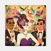 Midden eeuw Mardi Gras Cocktail Party Magneet (Voorkant)