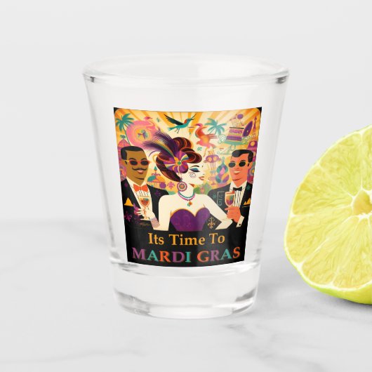 Midden eeuw Mardi Gras Cocktail Party Shot Glas (Voorkant)