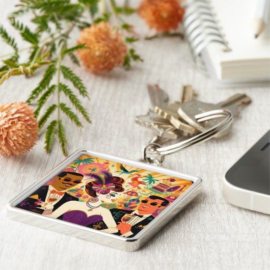 Midden eeuw Mardi Gras Cocktail Party Sleutelhanger (Zijkant)