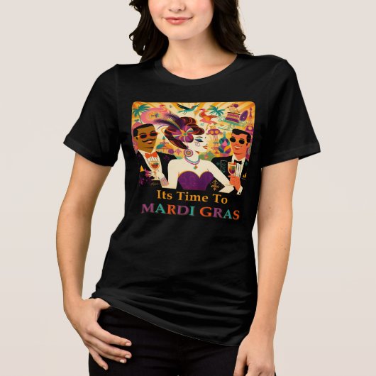 Midden eeuw Mardi Gras Cocktail Party Tri-Blend Shirt (Voorkant)