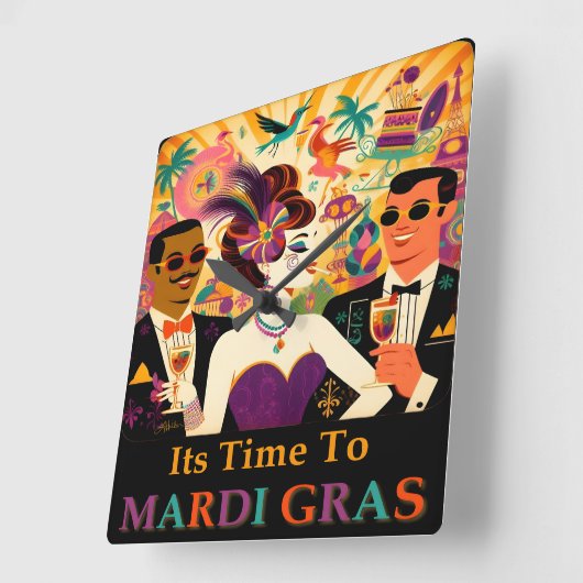 Midden eeuw Mardi Gras Cocktail Party Vierkante Klok (Hoek)