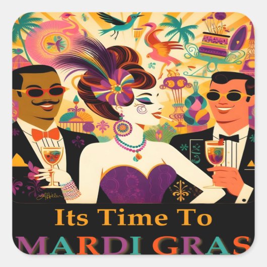 Midden eeuw Mardi Gras Cocktail Party Vierkante Sticker (Voorkant)