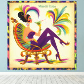 Midden eeuw Mardi Gras Vrouw met een Martini Canvas Afdruk (Insitu (Houten vloer))