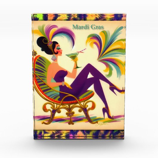 Midden eeuw Mardi Gras Vrouw met een Martini Fotoblokken (Voorkant)