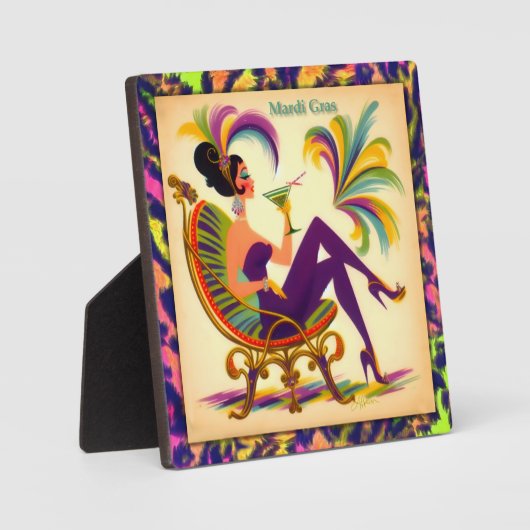 Midden eeuw Mardi Gras Vrouw met een Martini Fotoplaat (Voorkant)