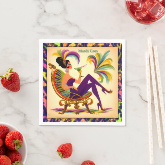 Midden eeuw Mardi Gras Vrouw met een Martini Servet (Insitu)