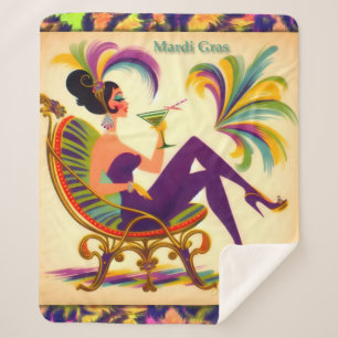 Midden eeuw Mardi Gras Vrouw met een Martini Sherpa Deken