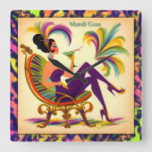 Midden eeuw Mardi Gras Vrouw met een Martini Vierkante Klok (Voorkant)