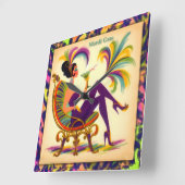 Midden eeuw Mardi Gras Vrouw met een Martini Vierkante Klok (Hoek)