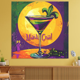 Midden eeuw Mardi Gras Zonsondergang Fleur De Lis Canvas Afdruk