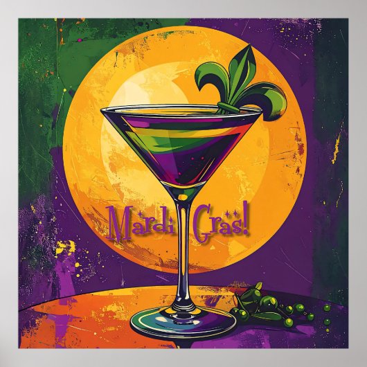 Midden eeuw Mardi Gras Zonsondergang Fleur De Lis Poster (Voorkant)