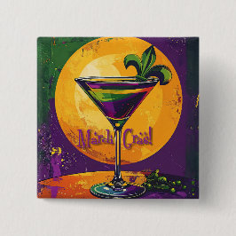 Midden eeuw Mardi Gras Zonsondergang Fleur De Lis Vierkante Button 5,1 Cm