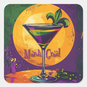 Midden eeuw Mardi Gras Zonsondergang Fleur De Lis Vierkante Sticker
