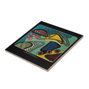 Midden eeuw Mod Abstract Aquatisch schilderij op e Tegeltje