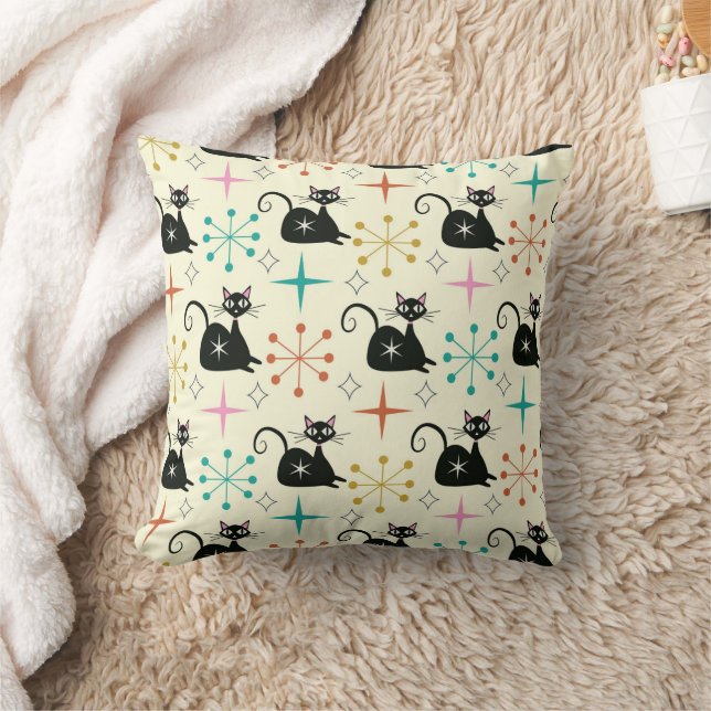 Midden-Eeuw Mod Atomic Cats met Retro Starbursts Kussen (Deken)