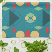 Midden Eeuw Mod Geometrisch Turquoise Theedoek (Gevouwen)