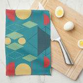 Midden Eeuw Mod Geometrisch Turquoise Theedoek (Quarter Fold)