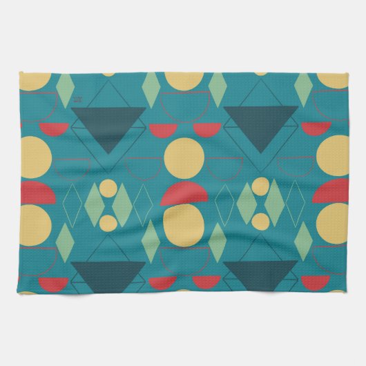 Midden Eeuw Mod Geometrisch Turquoise Theedoek (Horizontaal)