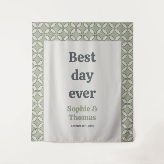 Midden Eeuw Mod Retro Bruiloft Beste Dag Ooit Wandkleed (Voorkant)
