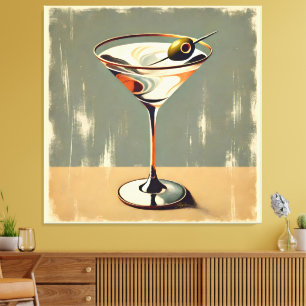 Midden Eeuw Modern 1 Olijf Martini Schilderij Canvas Afdruk