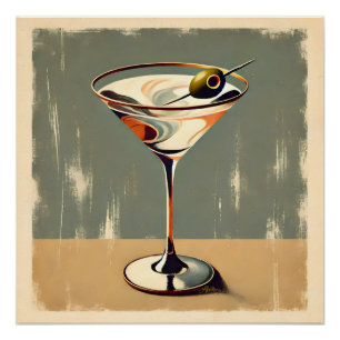 Midden Eeuw Modern 1 Olijf Martini Schilderij Perfect Poster