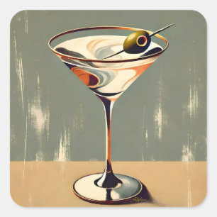 Midden Eeuw Modern 1 Olijf Martini Schilderij Vierkante Sticker