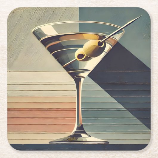 Midden eeuw modern 2 olijf martini cocktailuur kartonnen onderzetters (Voorkant)