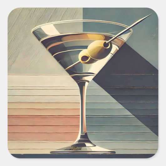 Midden Eeuw Modern 2 Olijf Martini Cocktailuur Vierkante Sticker (Voorkant)