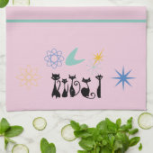 Midden Eeuw Modern 50s Zwarte Katten Atoom Theedoek (Gevouwen)