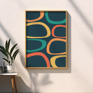 Midden Eeuw Modern Abstract Geel, Oranje, Teal Poster