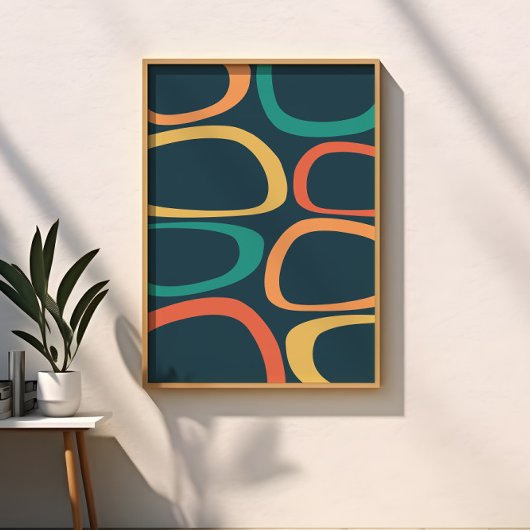 Midden Eeuw Modern Abstract Geel, Oranje, Teal Poster